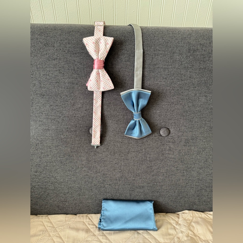 Men’s Adjustable Blue and Pink Bow Tie Set